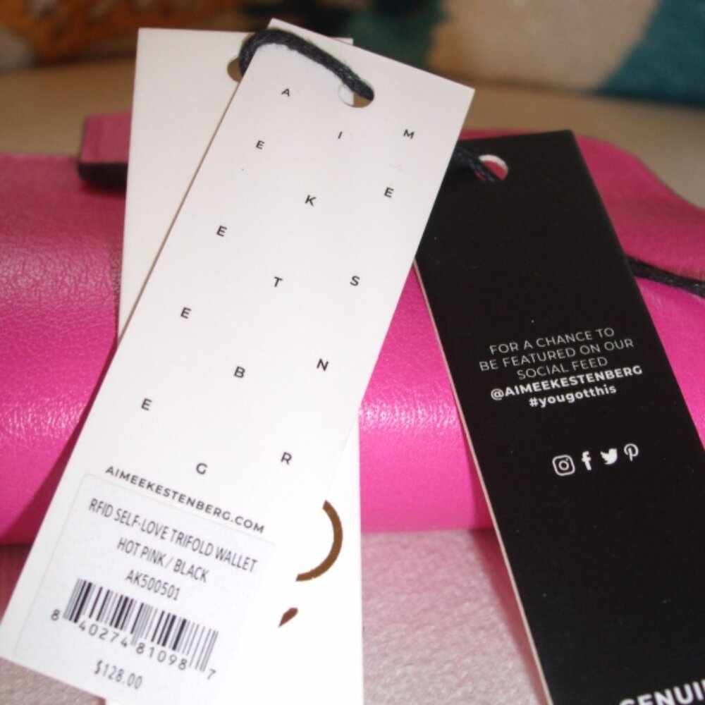 AIMEE KESTENBERG SELF LOVE TRI-FOLD HOT PINK LEATHER WALLET NEW RARE - Picture 6 of 6